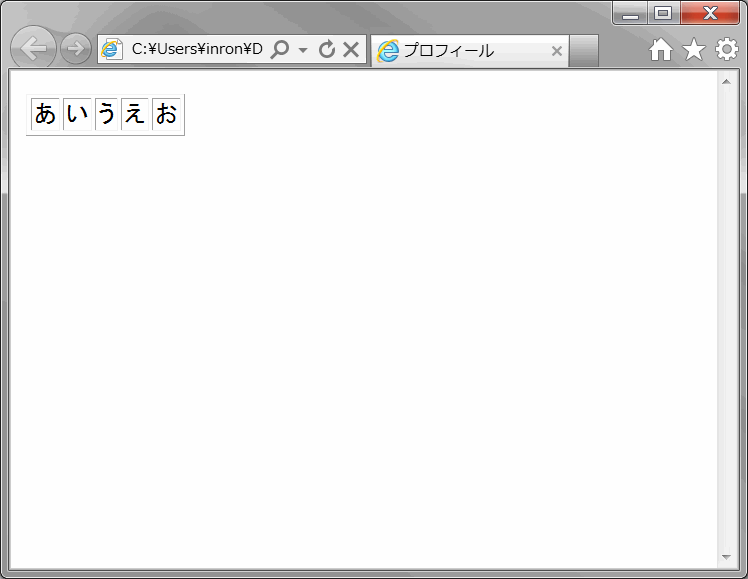図44：ブラウザ上でテーブル１行５列反映